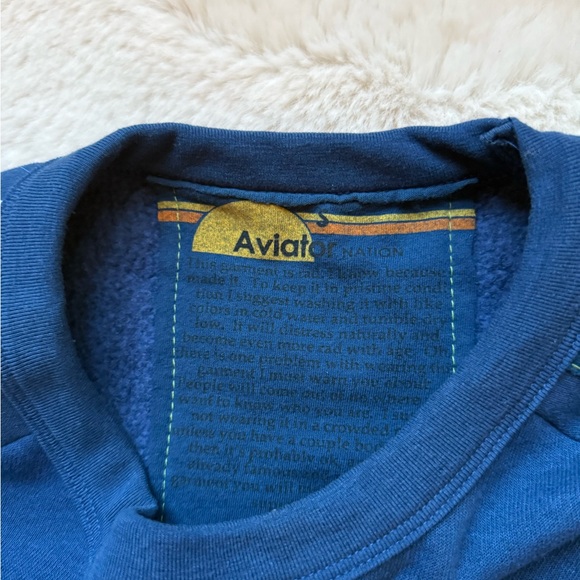 Aviator Nation Blue 5 stripe crop Crewneck Sweater with Lightning Bolt women sma - Picture 2 of 3